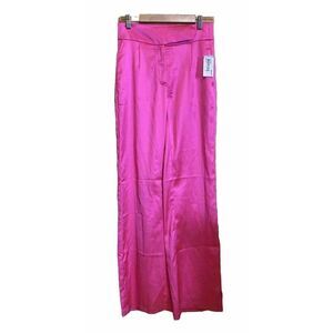 RIVIR Hammered Pink Satin Wide Straight Leg Palazzos Pants, Size Small